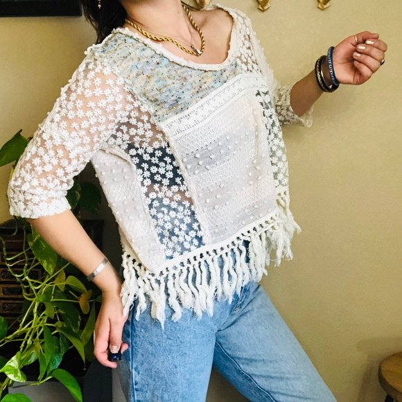 Anthropologie Tops - ⌈Nick & Mo⌋ Boho Pathwork Daisy Fringe Blouse